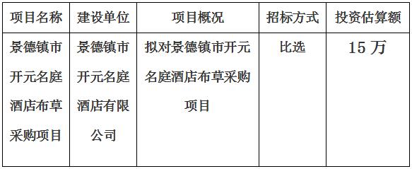 景德鎮(zhèn)市開元名庭酒店布草采購項目計劃公告