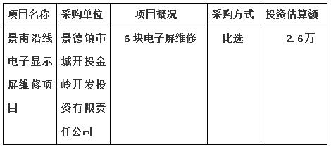 景南沿線電子顯示屏維修項(xiàng)目采購(gòu)計(jì)劃公告