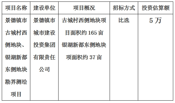 景德鎮(zhèn)市古城村西側地塊、銀湖新都東側地塊勘界測繪項目計劃公告