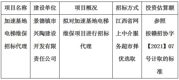 加速基地電梯維保招標(biāo)代理計(jì)劃公告