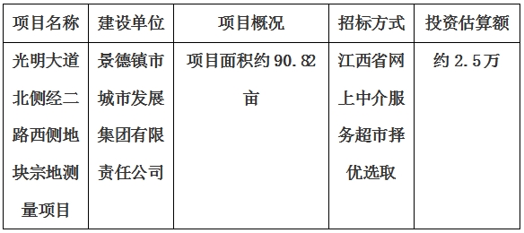 景德鎮(zhèn)市光明大道北側(cè)經(jīng)二路西側(cè)地塊宗地測量項目計劃公告