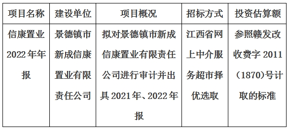 景德鎮(zhèn)市新成信康置業(yè)有限責(zé)任公司2022年審計(jì)年報(bào)項(xiàng)目計(jì)劃公告